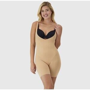 Maidenform Women's Shapewear Open Bust Mid Thigh Bodysuit 874 - Beige XXL